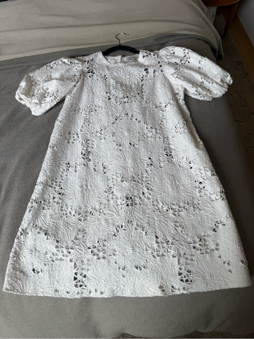 White Eyelet Puff-Sleeve Dress